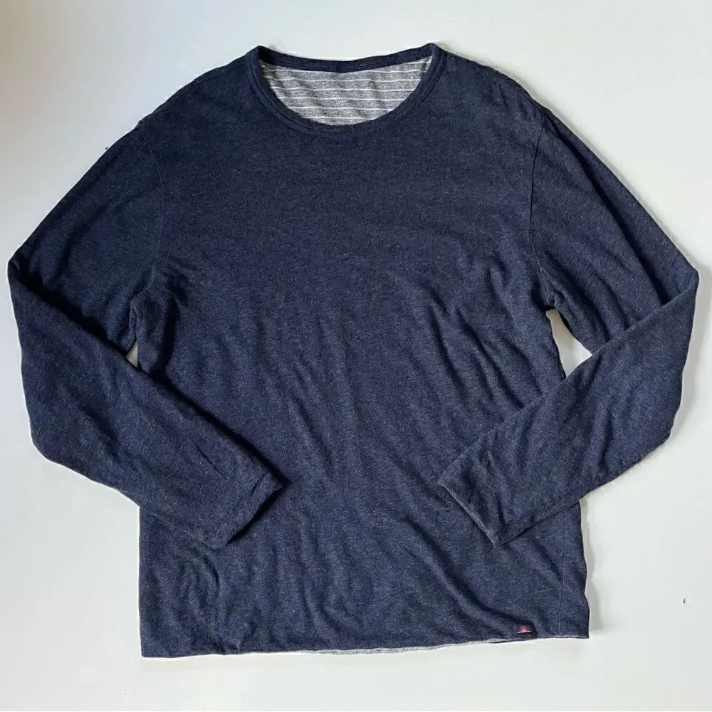Faherty Cloud Cotton Reversible Crew Navy/Striped - Picture 5 of 10